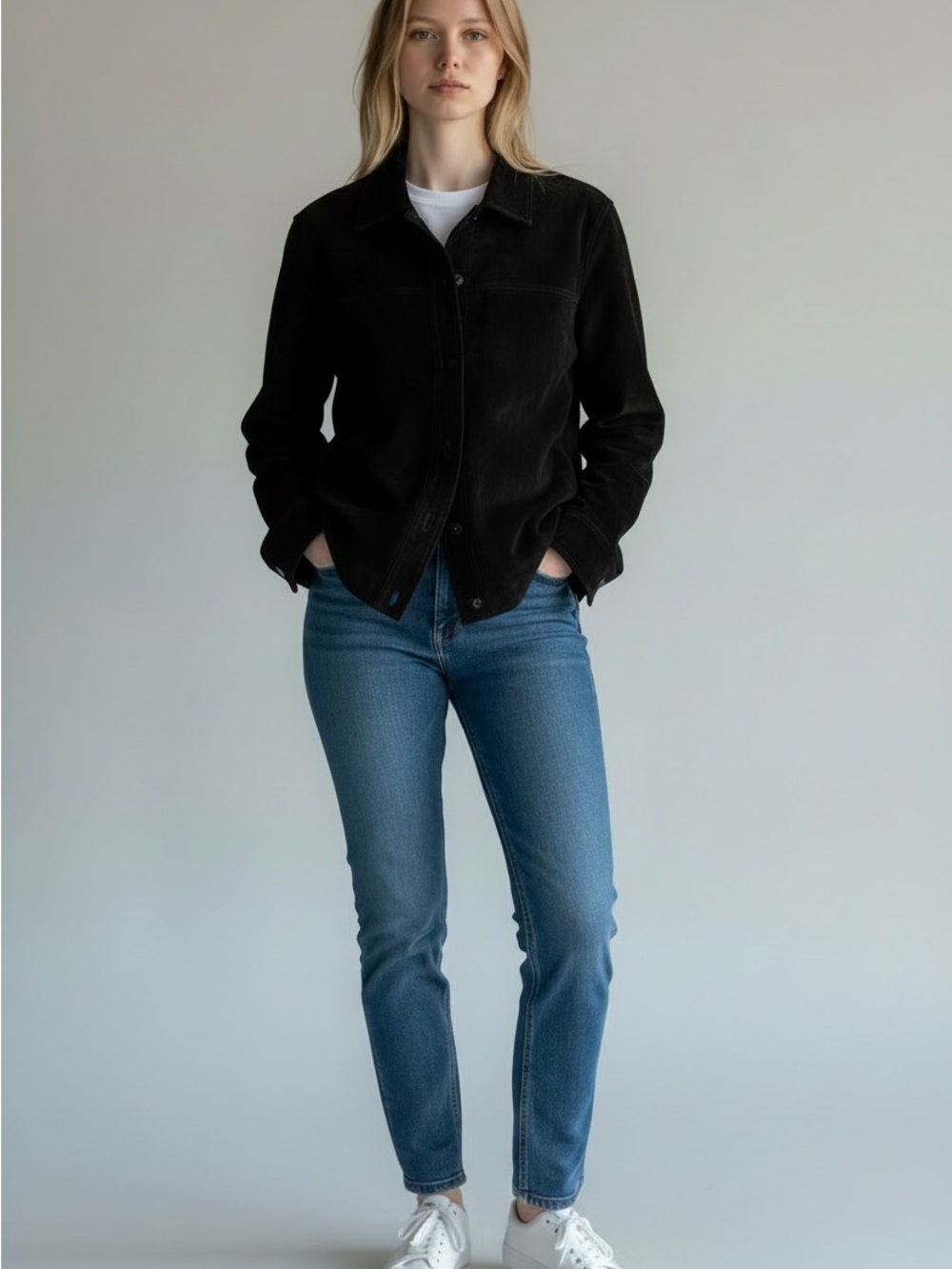 Y2K Vintage A.M.I. Genuine Black Suede Lightweight Jacket Size XL